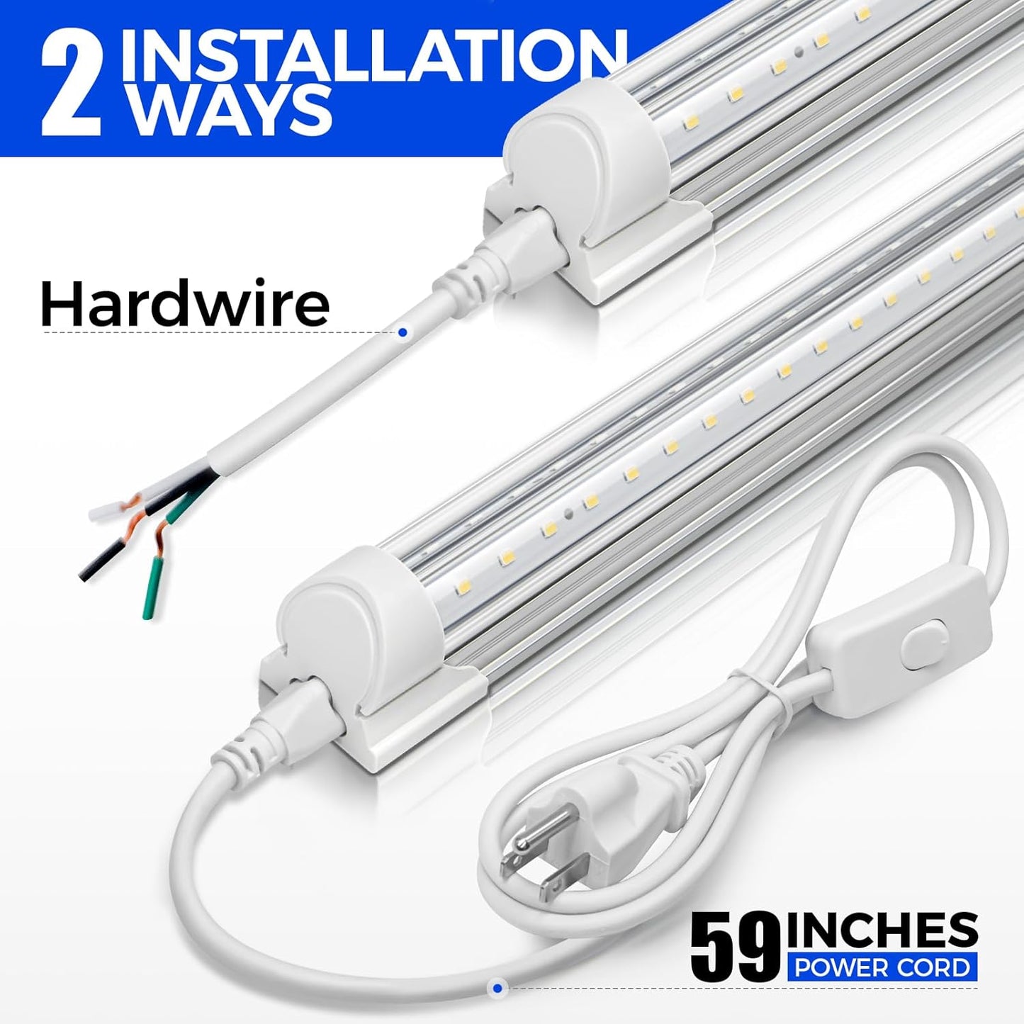 Barrina LED Shop Lights 8FT, 72W 10000LM 5000K, Daylight White, T8 LED Garage Lights, Plug, 10 Packs