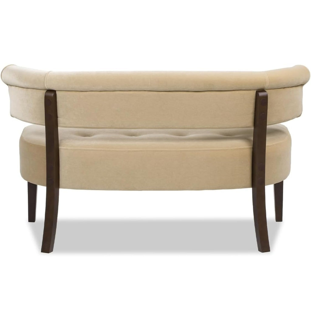 Jennifer Taylor Home Jared Roll Arm Tufted Bench Settee with Back, Fawn Brown Performance Velvet