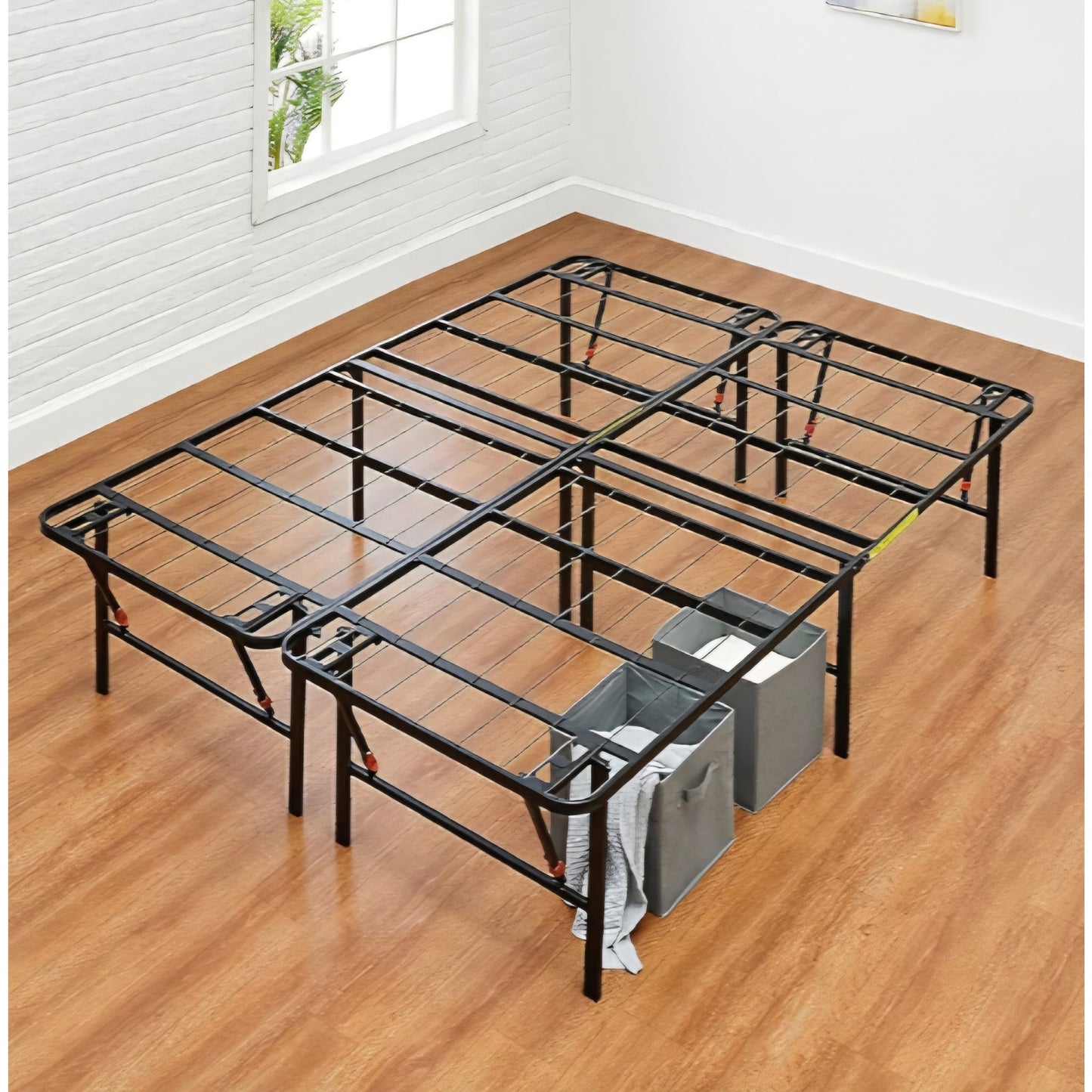 Amazon Basics Bed Frame with Storage, Foldable Metal Platform, Queen
