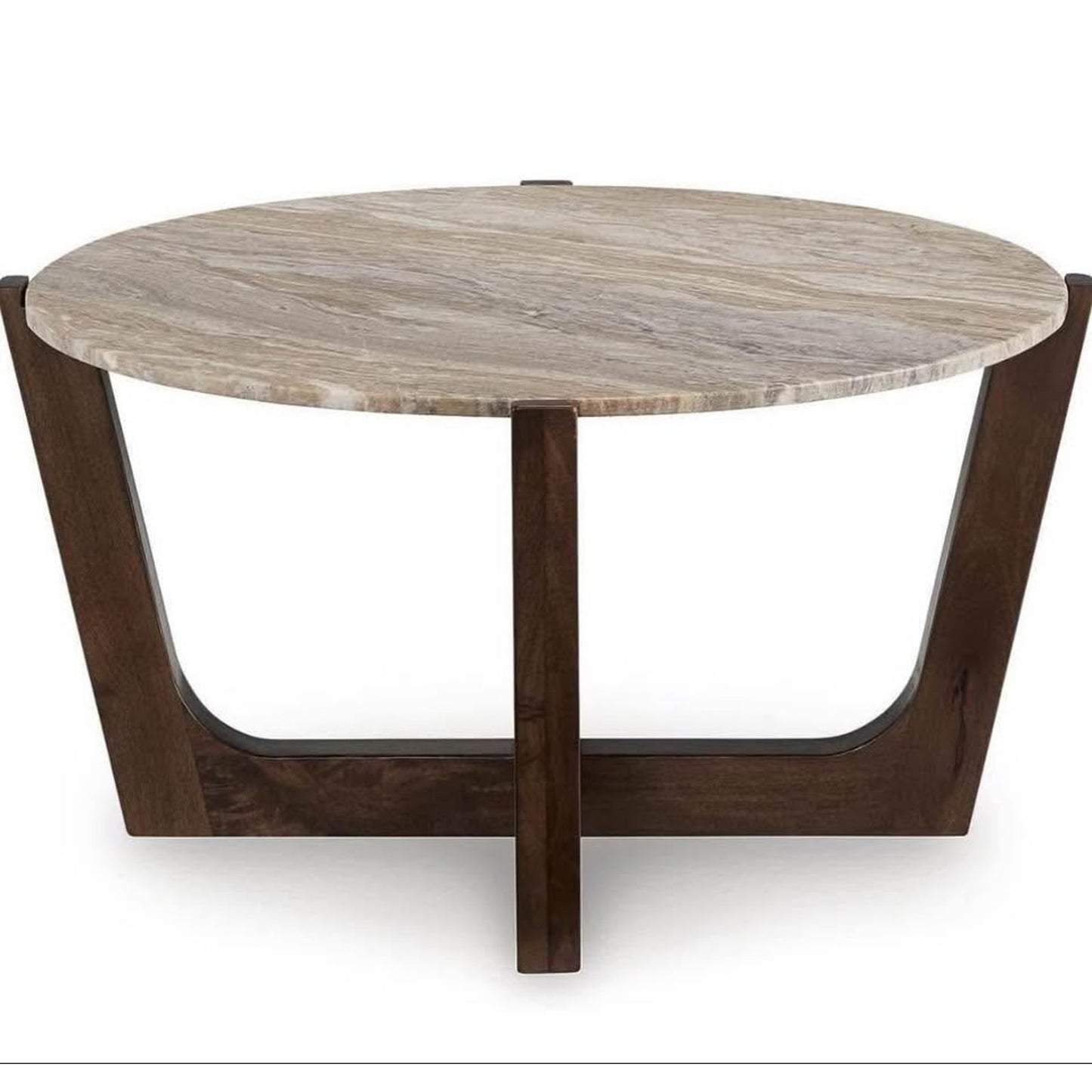 Signature Design by Ashley Tanidore Casual Solid Mango Wood Coffee Table with Marble Top, Dark Brown