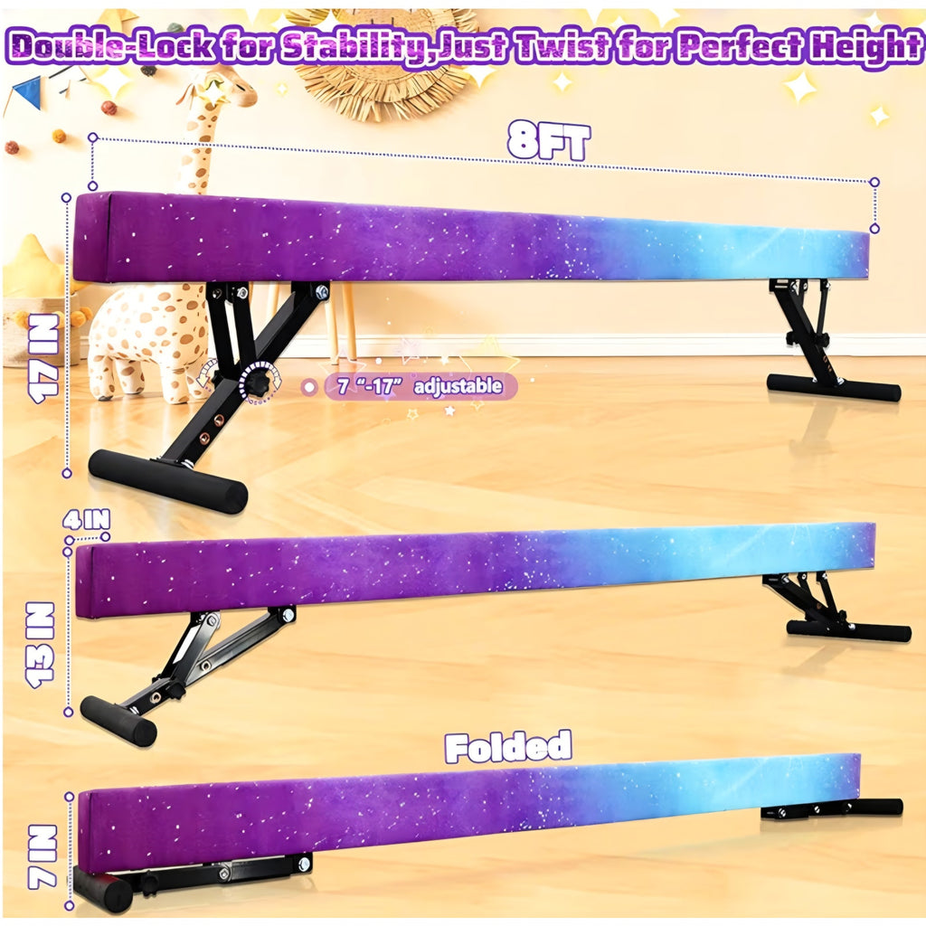 Adjustable balane Beam for Kids - 8FT Gymnastics Beam - high and Low Floor Beam