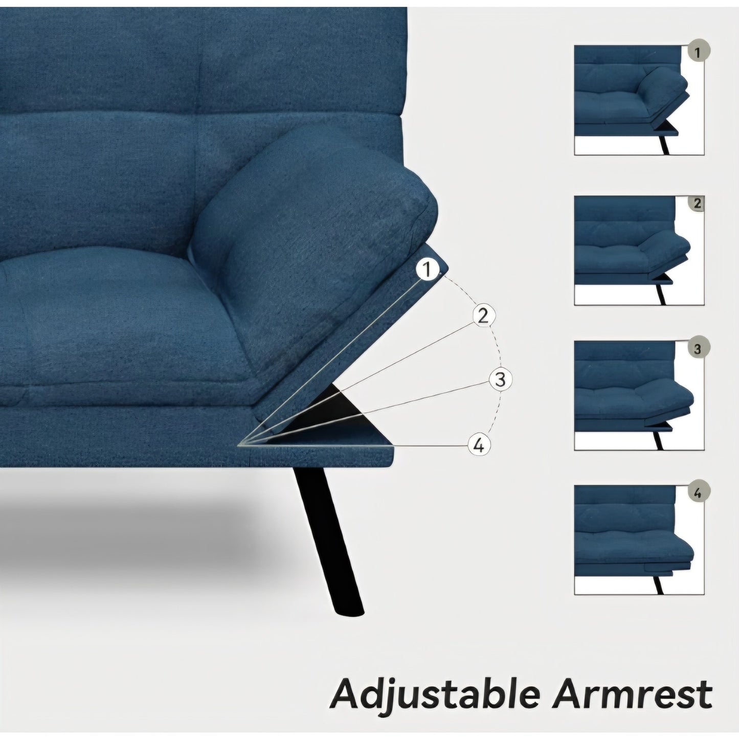 Convertible Futon Sofa Bed,Blue Linen Modern Futon Couch,Memory Foam Loveseat Sleeper Recliner