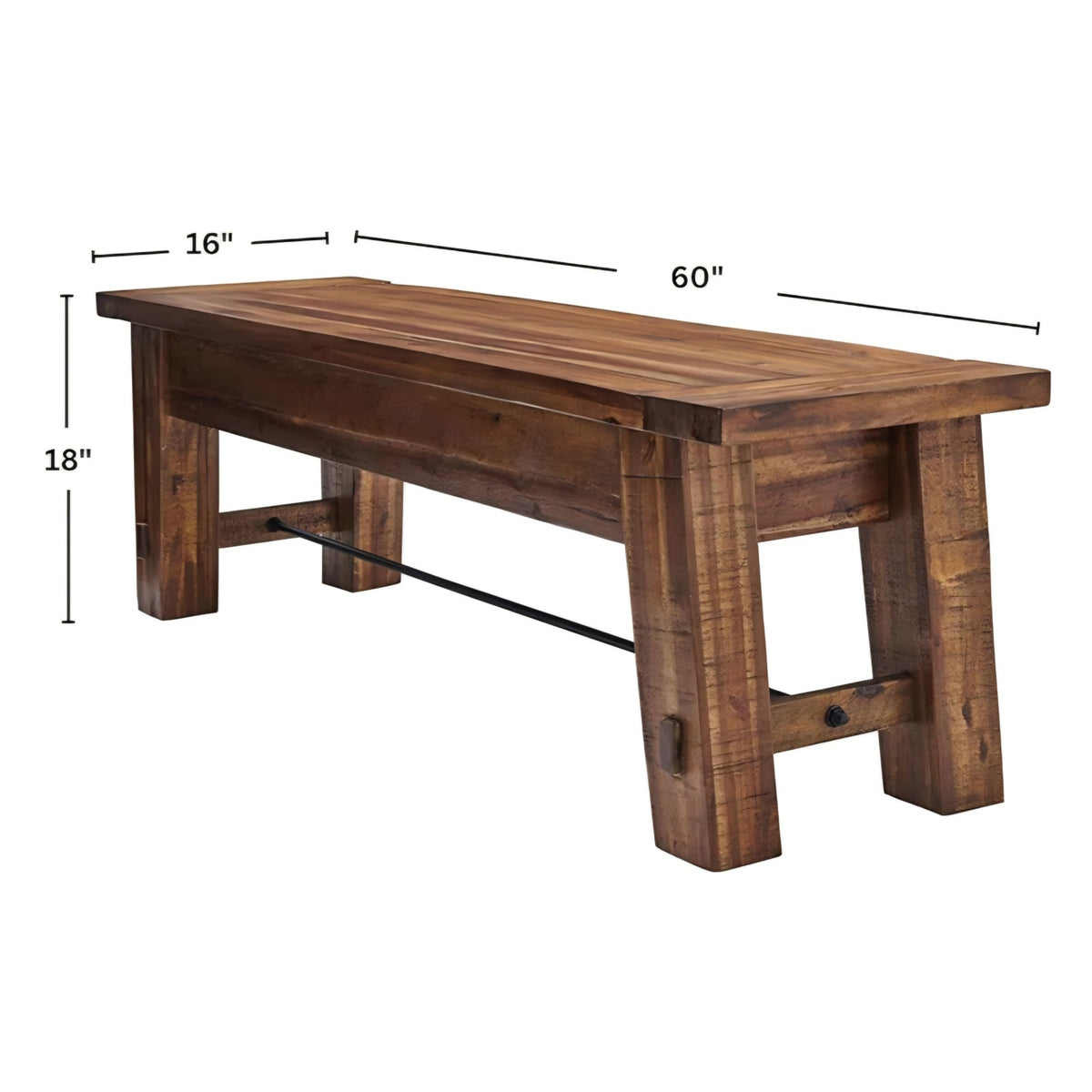 Rustic Farmhouse Style 60-Inch Wood Bench - Industrial Modern Accent Furniture with Solid Wood