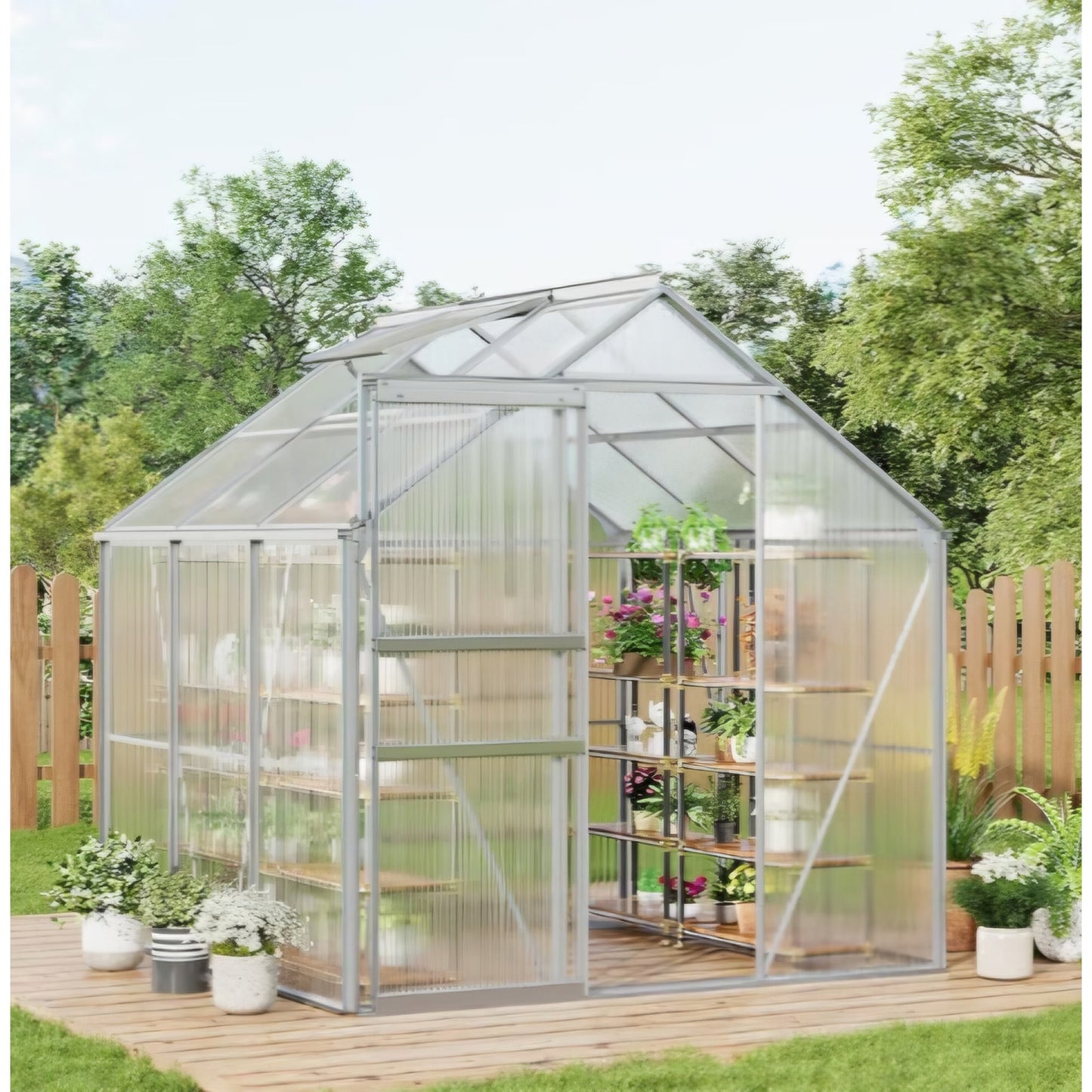 ONLY FRAME 6x6FT Greenhouse for Outdoors, Walk-in Polycarbonate Greenhouse with Sliding Door