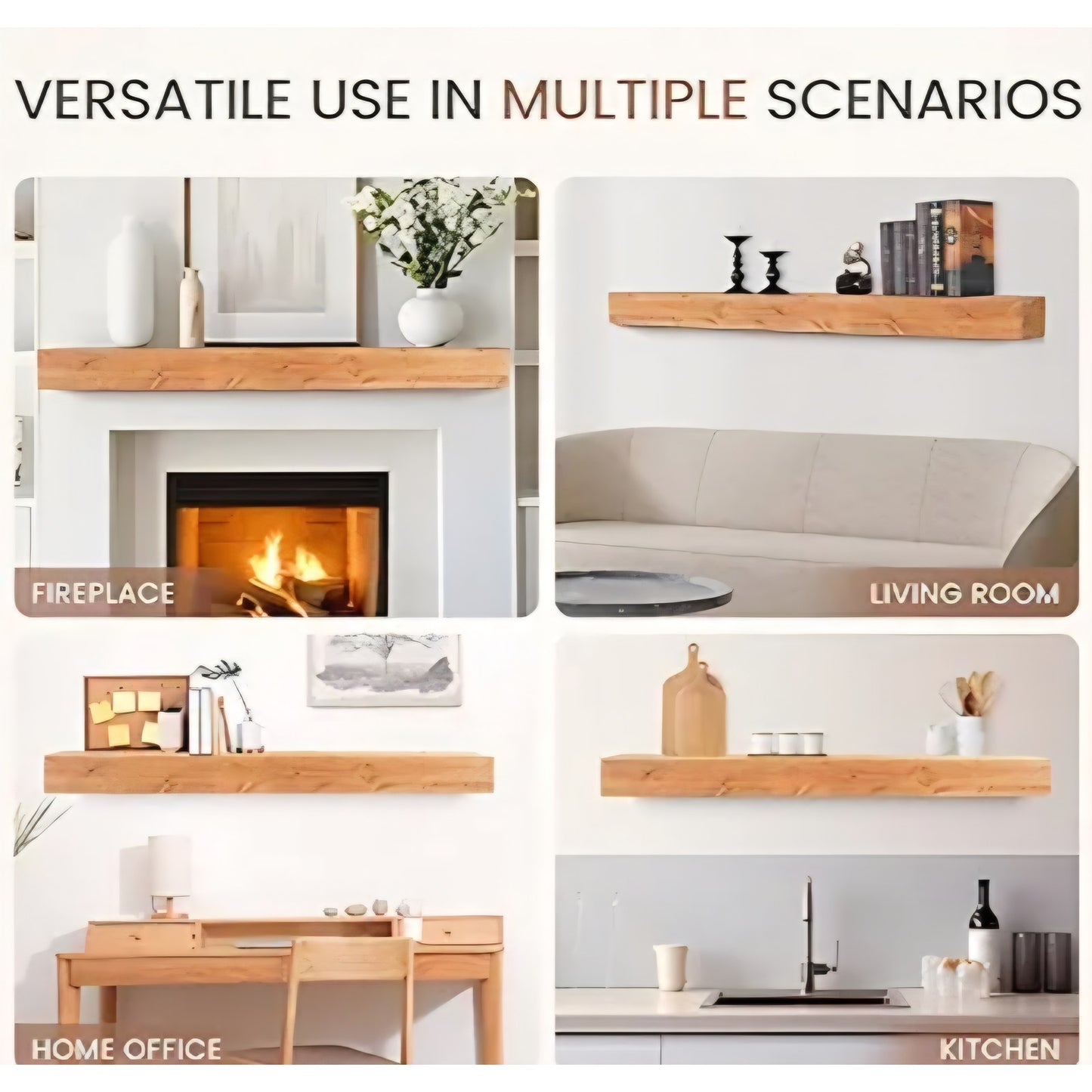 Fireplace Mantel 66 inch - Handcrafted Rustic Solid Wood Mantel l Floating Shelves Decor for Wall,