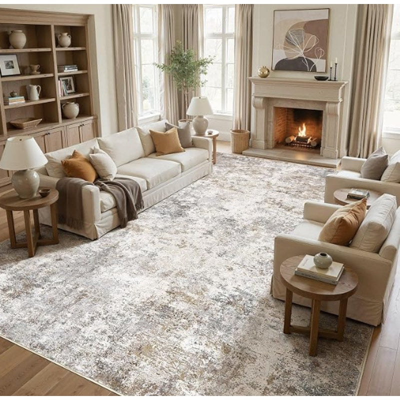 UERMEI 12x18 Area Rug Living Room Rugs Extra Large Brown Grey Carpet