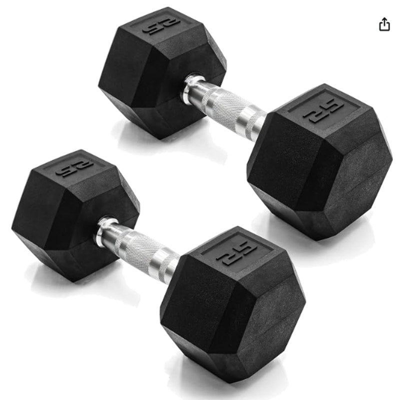 CAP Rubber Coated Dumbbell Weights 50 LB SET 25LB X 2