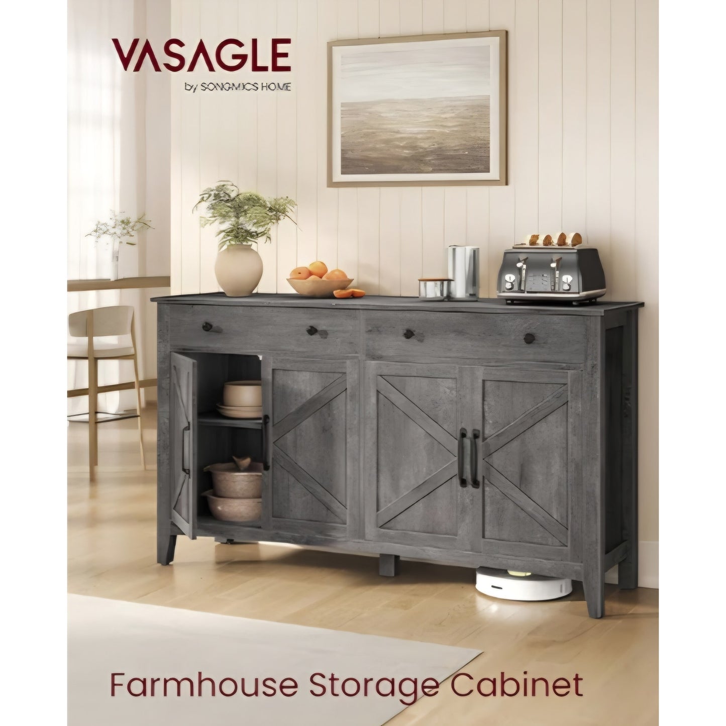 Buffet Cabinet, Coffee Bar Cabinet with 2 Drawers, Adjustable Shelves, Sideboard Storage