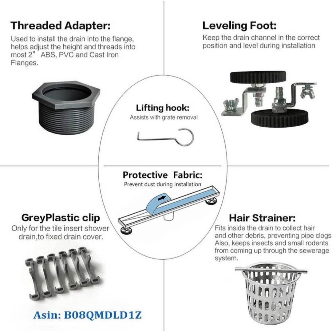 Neodrain 60-Inch Linear Shower Drain with Tile Insert Grate,Brushed 304 Stainless Steel Rectangle
