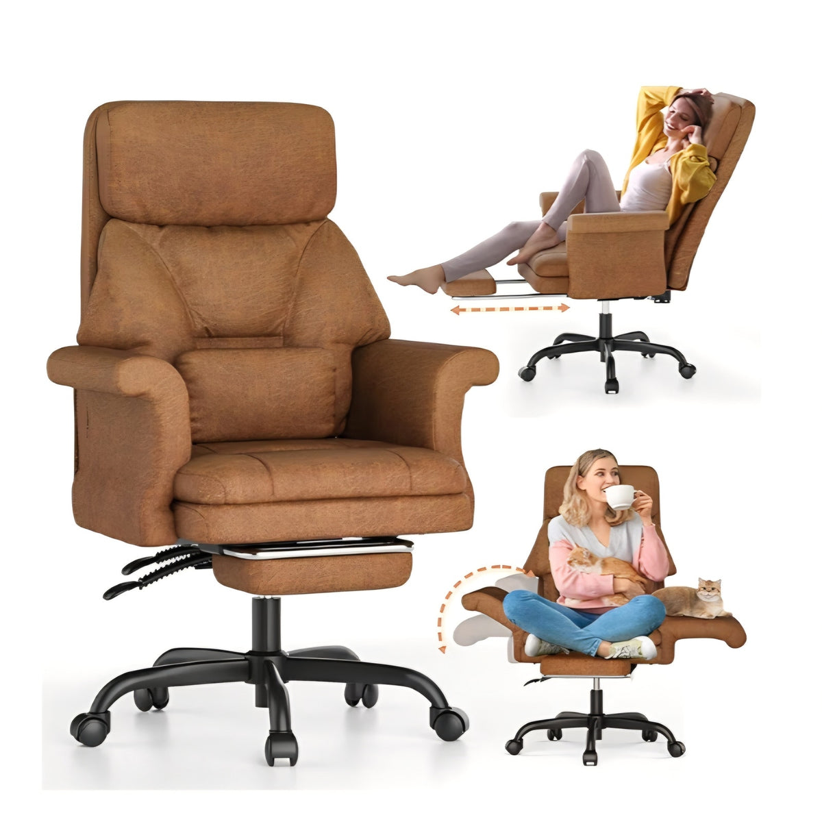 Cross Legged Office Chair with Footrest & Convertible Armrests-Pet-Friendly Cross Home Desk Chair