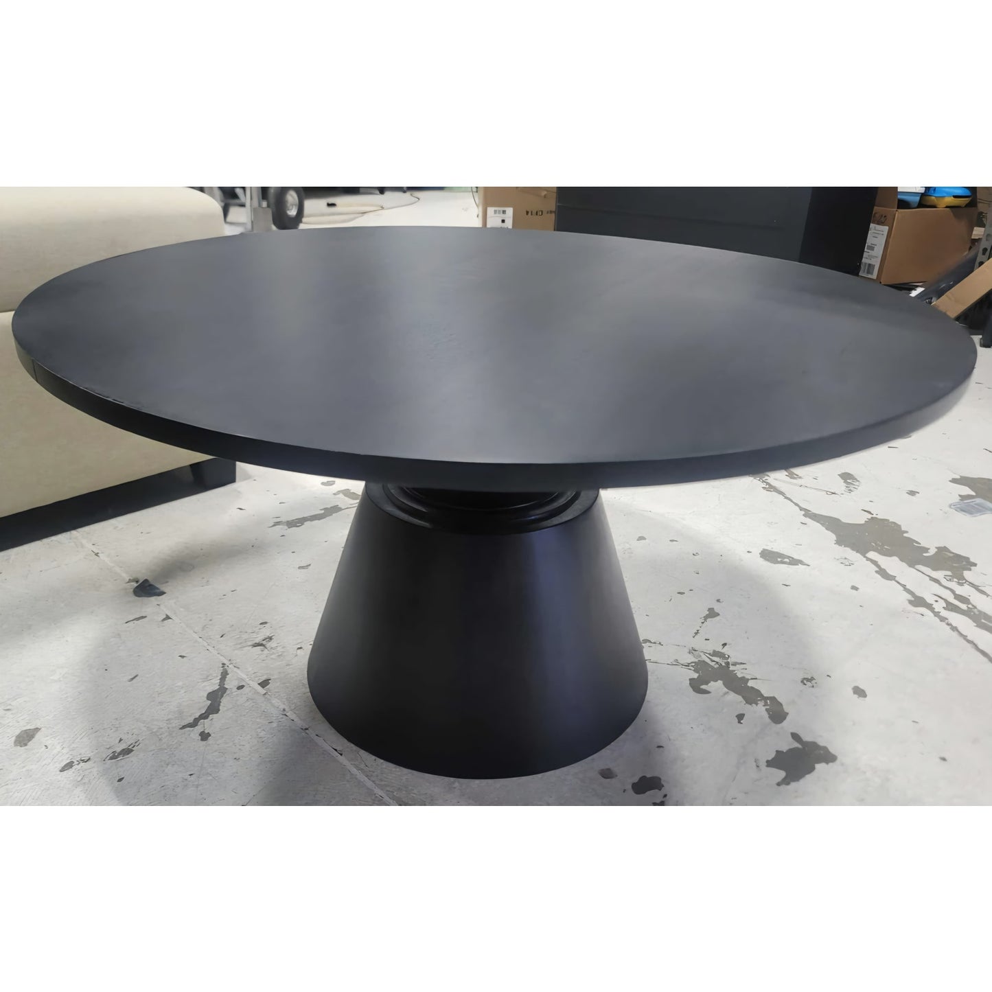 The Urban Port Fawn 32 Inch Coffee Table, Mango Wood Round Top, Modern Tapered Pedestal Base, Shiny