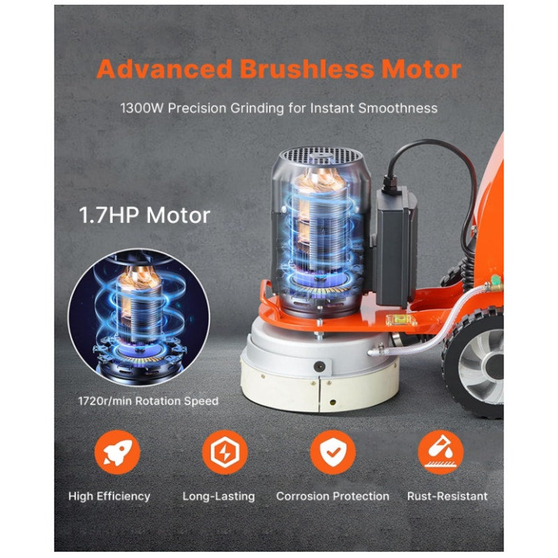 VEVOR Electric Concrete Floor Grinder, 10", Walk-Behind Grinder, 1.7 HP For Granite, Marble stones