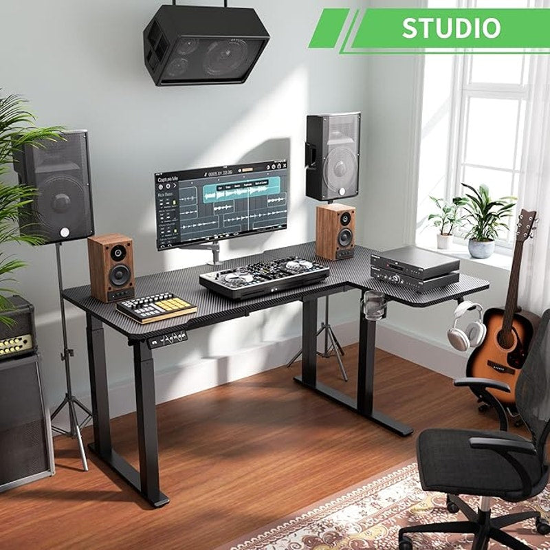 X-Win 63" Reversible L-Shaped Electric Standing Desk, Dual Motor Height Adjustable, Black Top