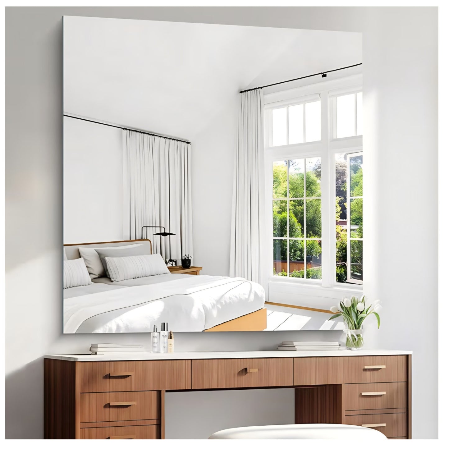 Large Frameless Mirror, 48x48 Inch Square Bathroom Vanity Mirror for Over Sink