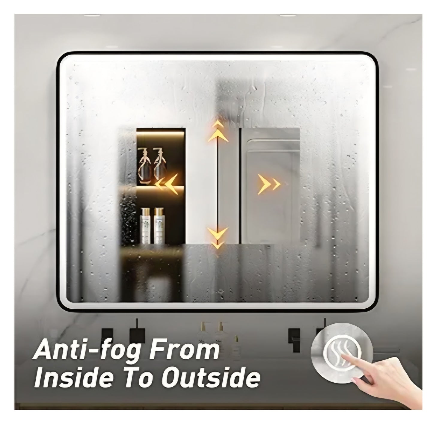 43X36 Inch Black LED Bathroom Mirror with Lights,Metal Frame Lighted Vanity Mirror,Anti Fog,Dimmabl