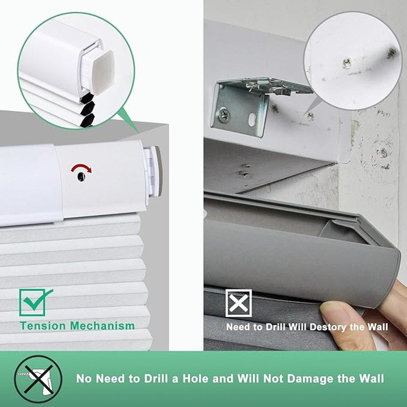 Tonature No Drill Cellular Shades for Indoor Windows, Cordless Blackout, White,59 1/2" W x 64"H
