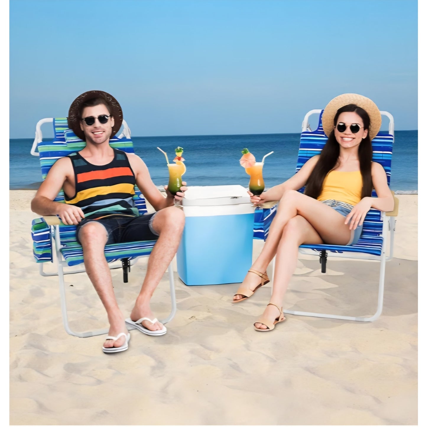 Tall Beach Chairs for Adults Backpack Beach Chair with Wooden Armrests Heavy Duty Chair, Striped