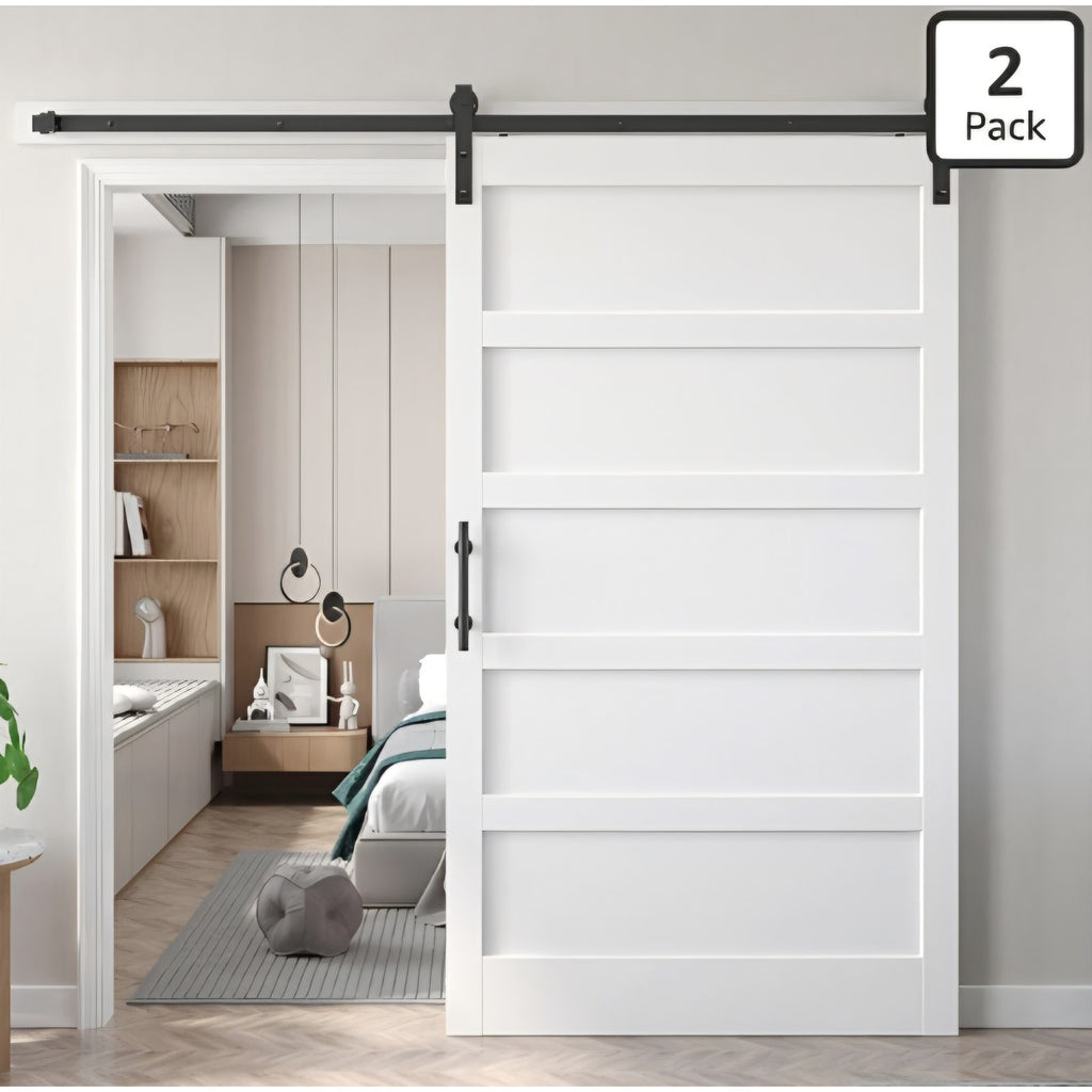 48x84 inch White Barn Door with 8FT Sliding Door Hardware Kit Included & Handle,MDF,Solid PVC