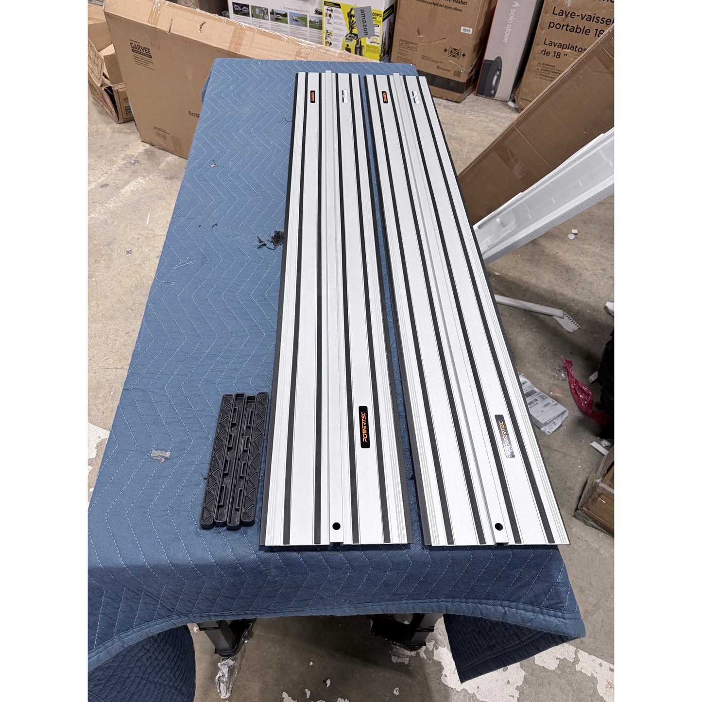 POWERTEC 110" Track Saw Guide Rail Connector Set with Protective Bag for DeWalt Track Saws | Includes 2x55" Aluminum Extruded Guide Rails