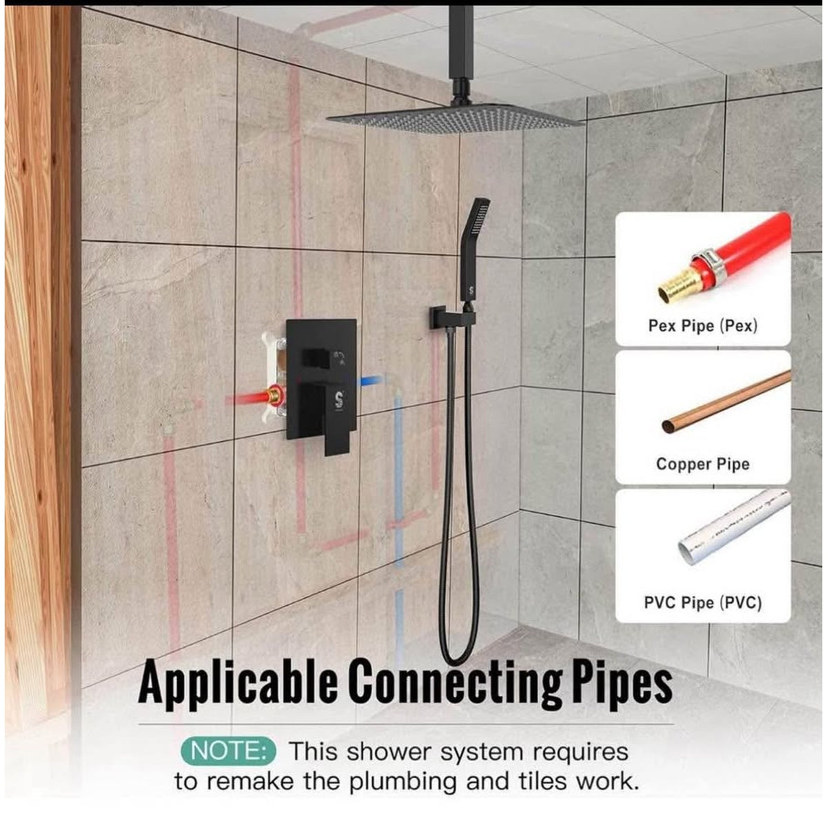 SR SUN RISE 10 Inch Ceiling Mounted Shower System Rain Mixer Shower Combo Set Rainfall Shower Head S