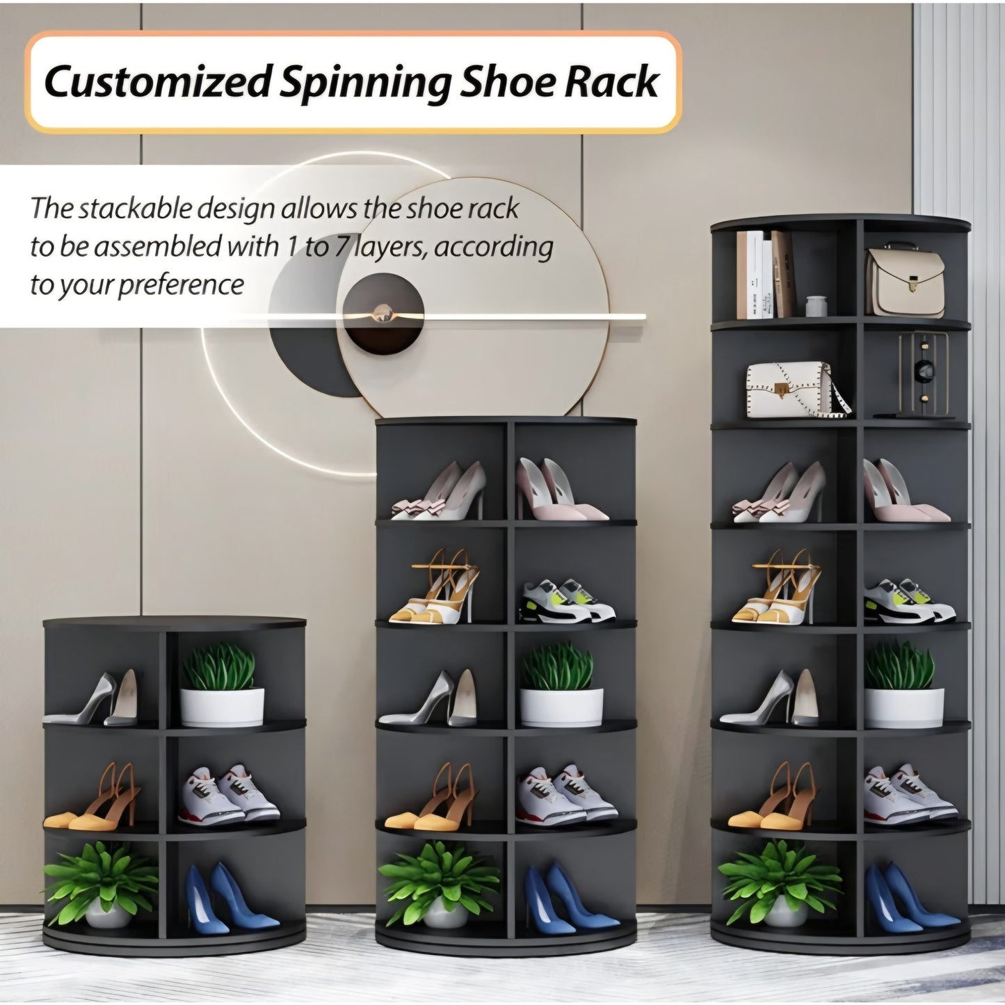 Rotating Shoe Rack, 7-Tier Spinning Shoe Rack, Free Standing Rotating Shoe Rack Tower 360°