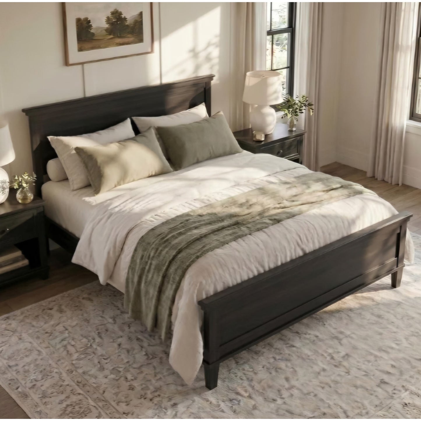 Merax King Size Wood Bed Frame with Headboard, Mid-Century Modern Platform Bed