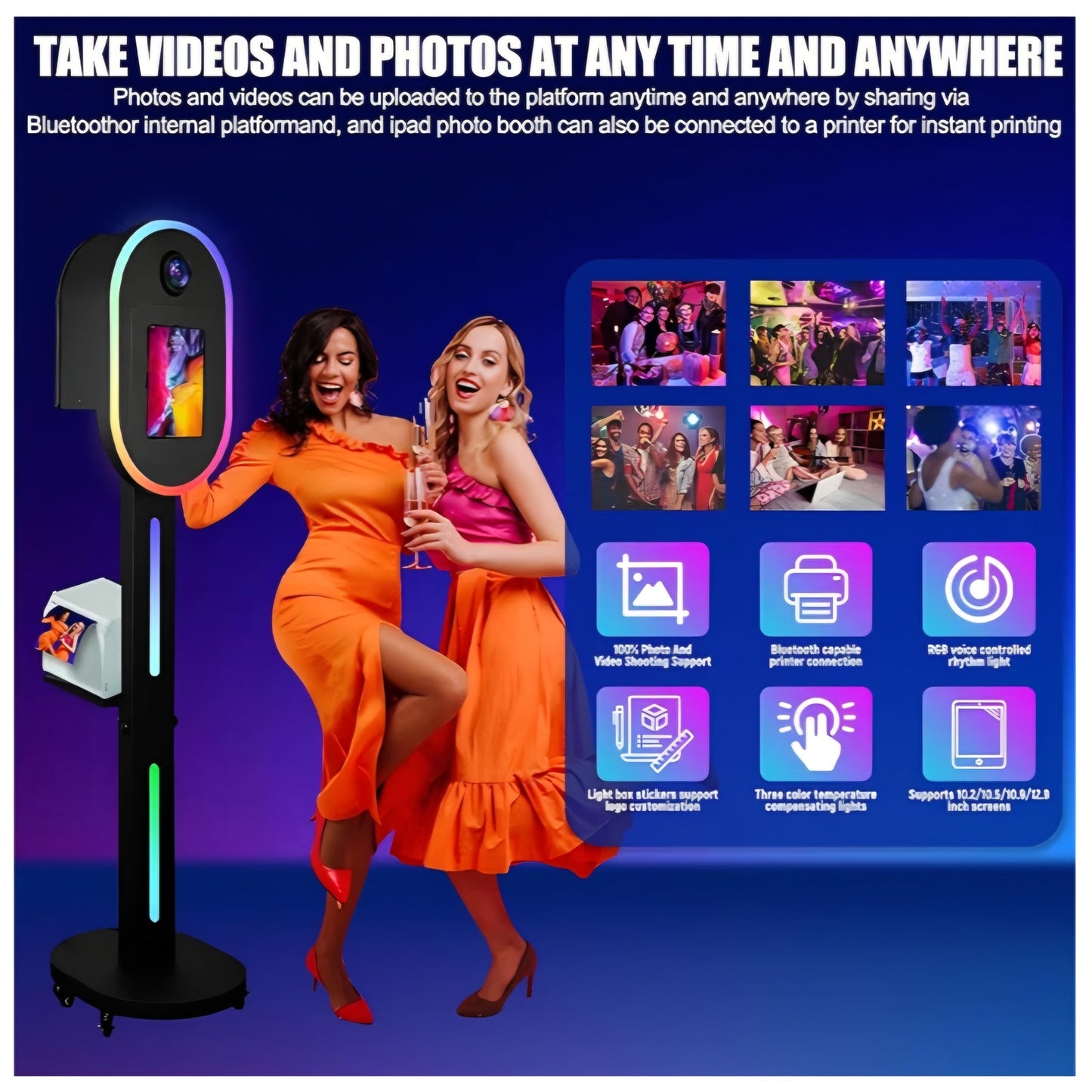 Photo Booth Machine for iPad 10.2" 10.9" 11" 12.9" and Camera,2-in-1 Selfie Station