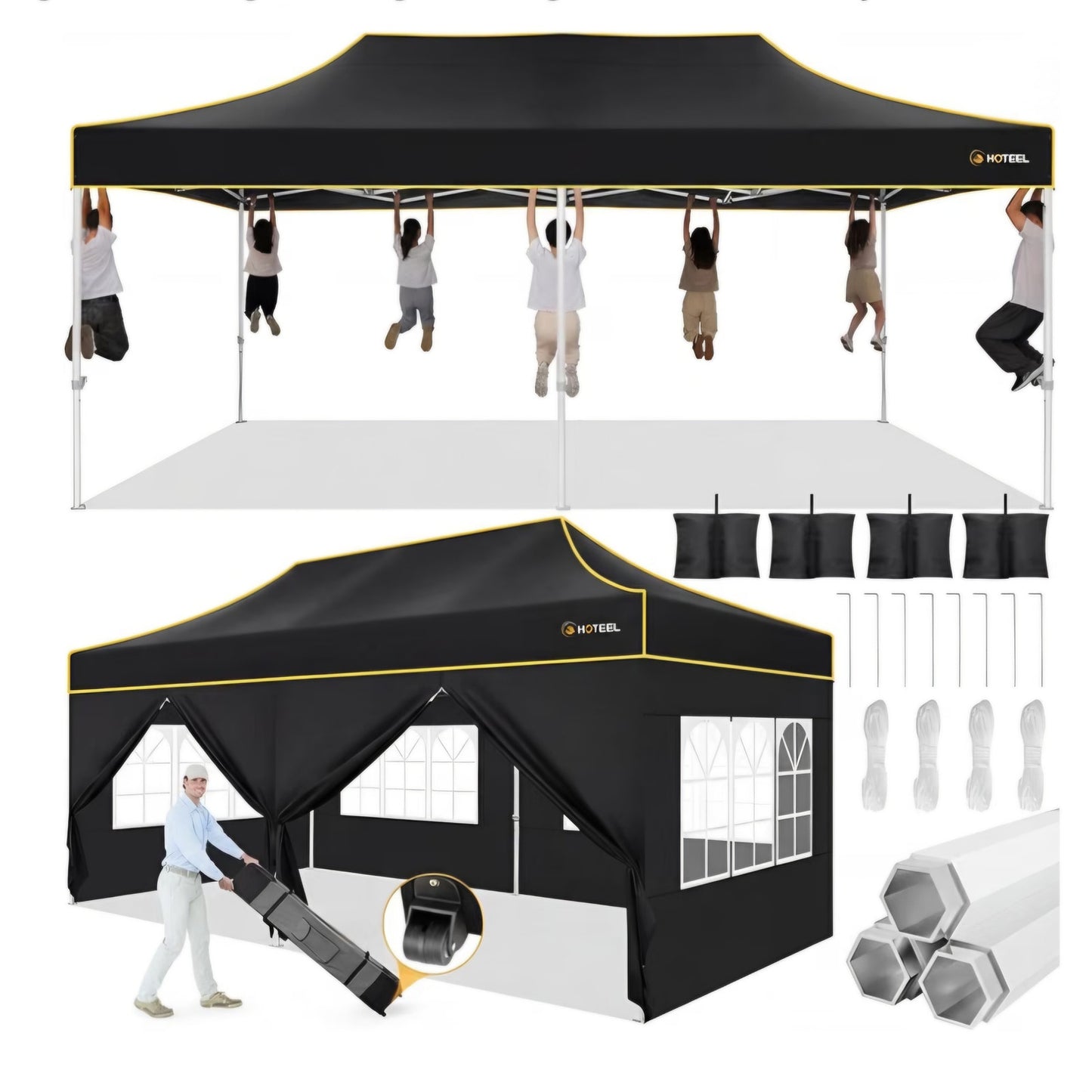 Hoteel 10x20 Pop Up Canopy Tent Heavy Duty with 6 Sidewalls, Waterproof Party Tent, Easy Set-up