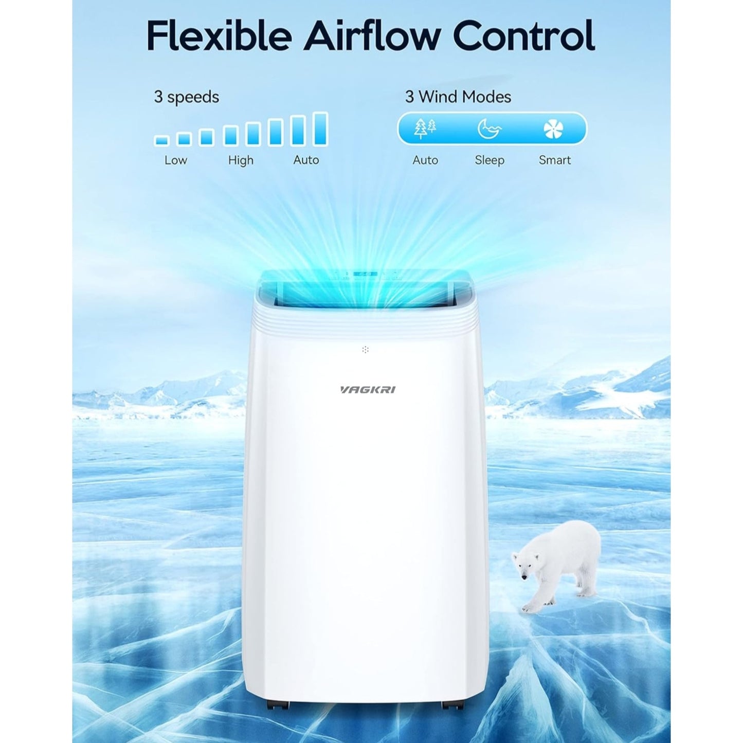 VAGKRI 12,000 BTU Portable Air Conditioner, 3-in-1 AC with Fan & Dehumidifier, Cools up to 450 Sq.F