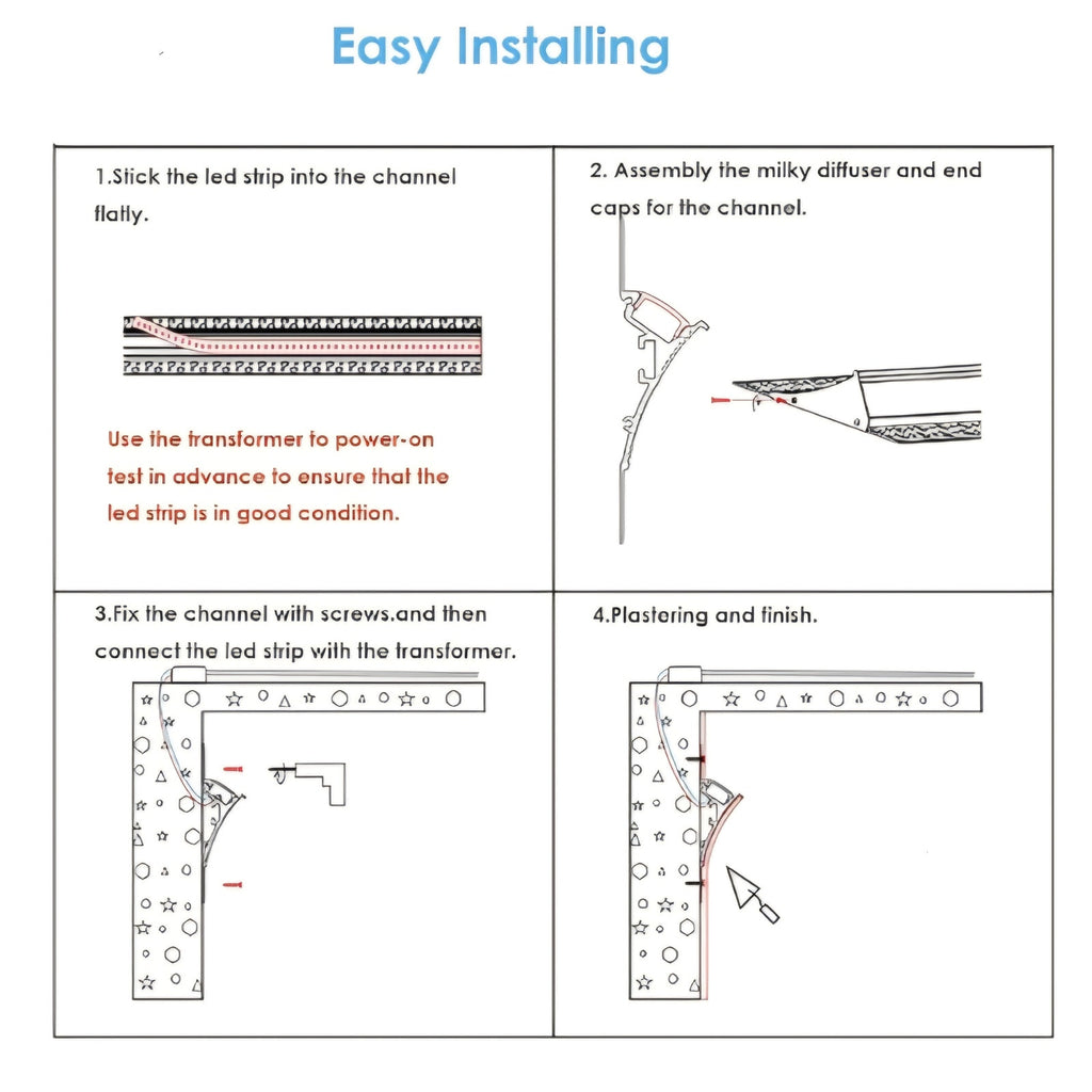 4Pack 6.6ft/2M Wall Washer LED Strip Light Diffuser Aluminum Channel, Trimless Recessed Wall Alumin