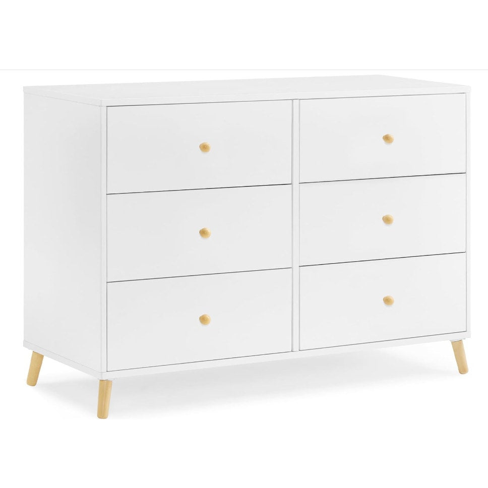 Delta Children Essex 6 Drawer Dresser, Bianca White/Natural