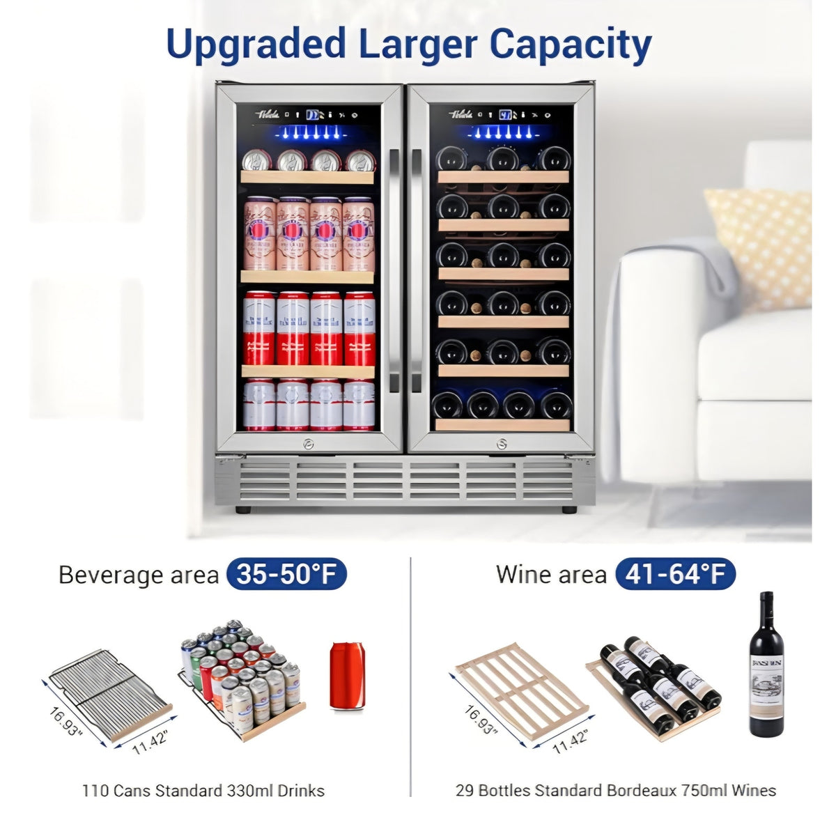 Wine and Beverage Refrigerator 30 Inch, Upgrade Dual Zone Wine Cooler, 30'' Wine beverage Fridge
