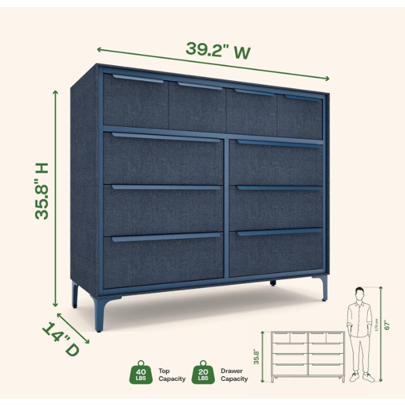 tinge Naima 10-Drawer Premium Fabric Dresser for Bedroom, Waterproof