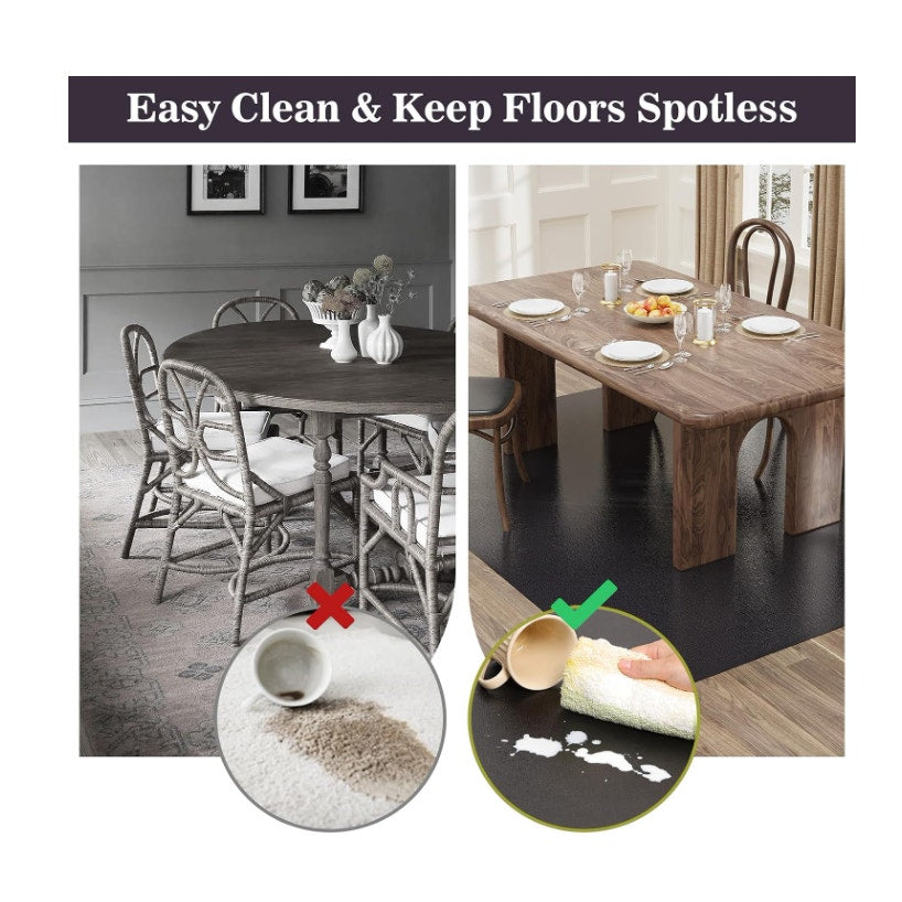 8'×10' Black Floor Mat for Under Kitchen Table, Waterpoof Floor Protector