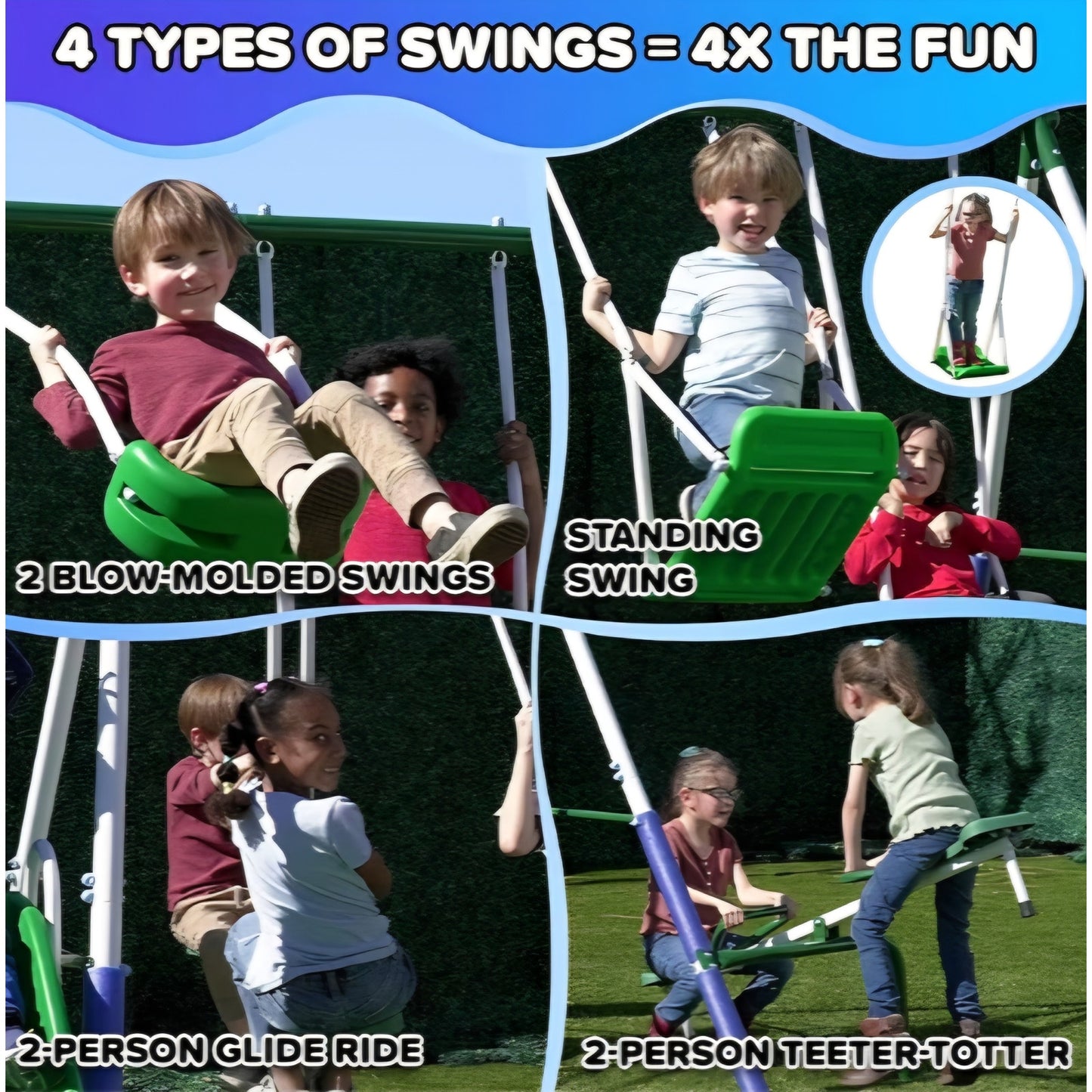 Sportspower Park Ridge Metal Swing Set for Ages 3-8, 2 Swings, Standing Swing, Roman Glider