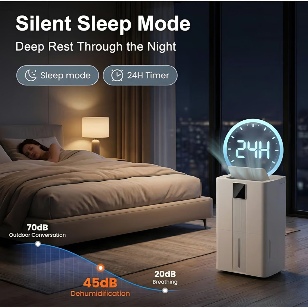 MEPTY Dehumidifier for Basement &amp; Home with Drain Hose,Smart Humidity Control,24H Timer &amp; Child Lock,3-Color Humidity Display Ideal for Bedroom,Bathroom