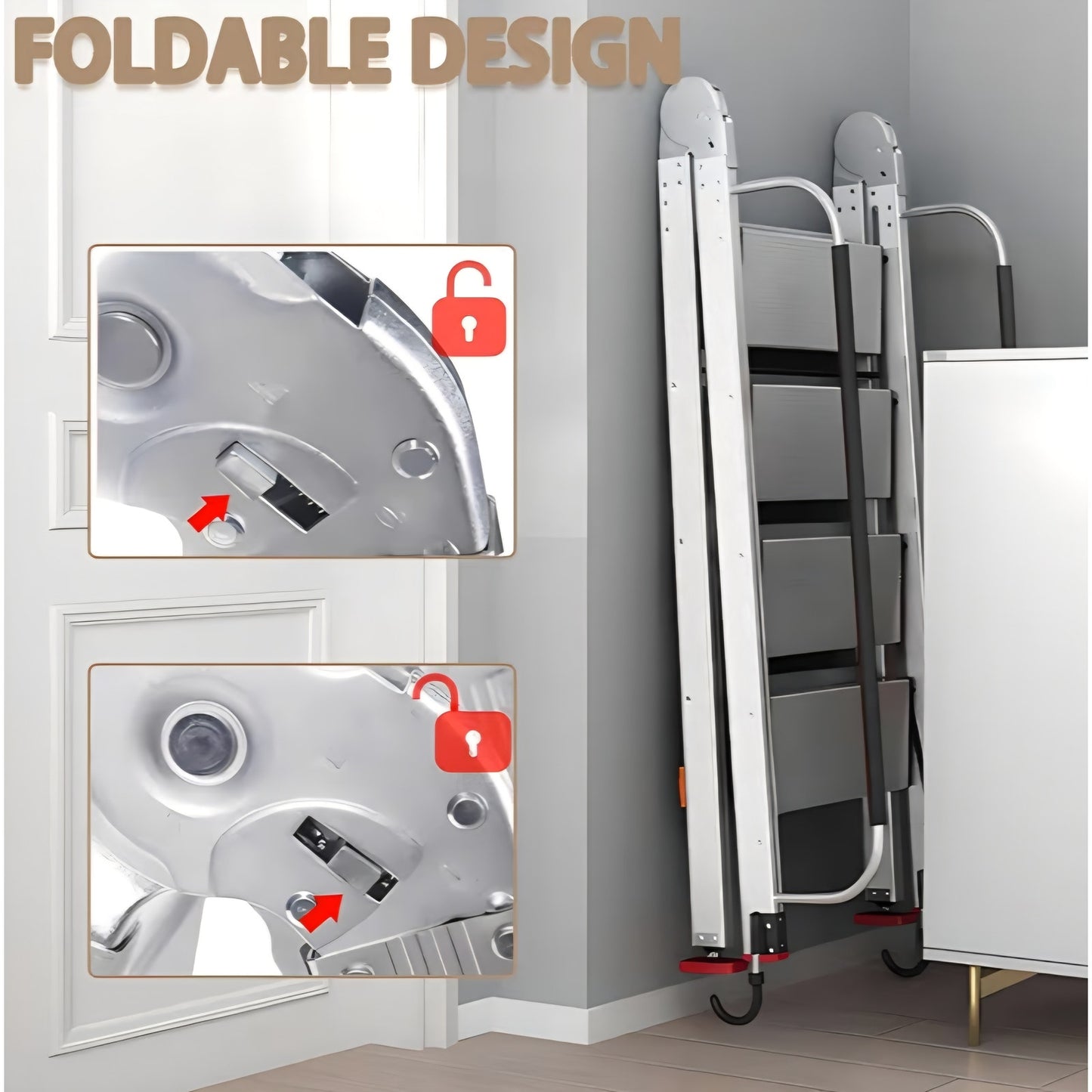 Foldable Aluminum Loft Stairs Ladder, 12 Step Folding Bunk Bed Ladders with Handrails