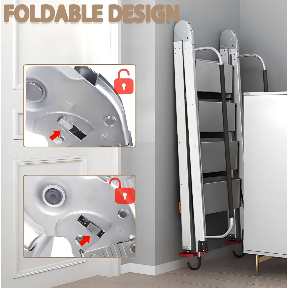 Foldable Aluminum Loft Stairs Ladder, 12 Step Folding Bunk Bed Ladders with Handrails