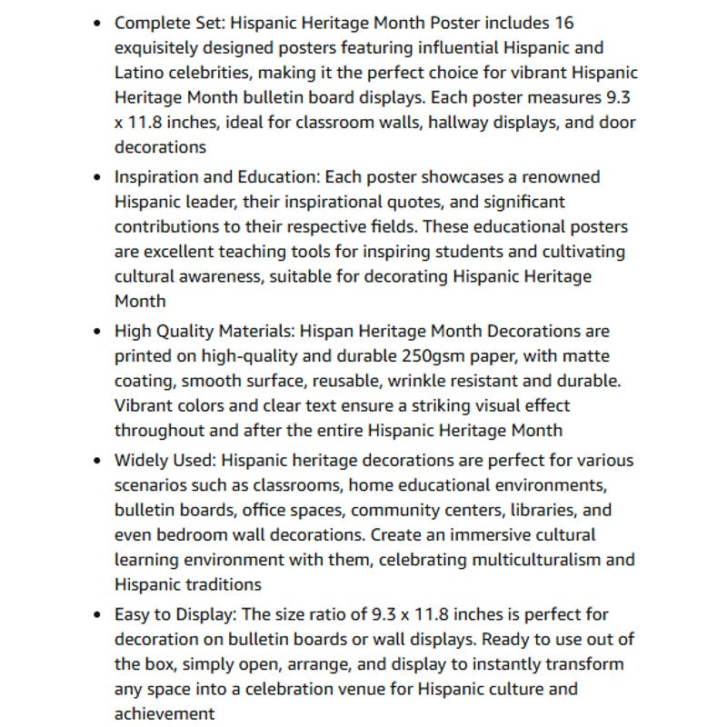 Zoyuinn Hispanic Heritage Month Decorations Posters 16 Pcs Famous Latino Hispanic Motivational