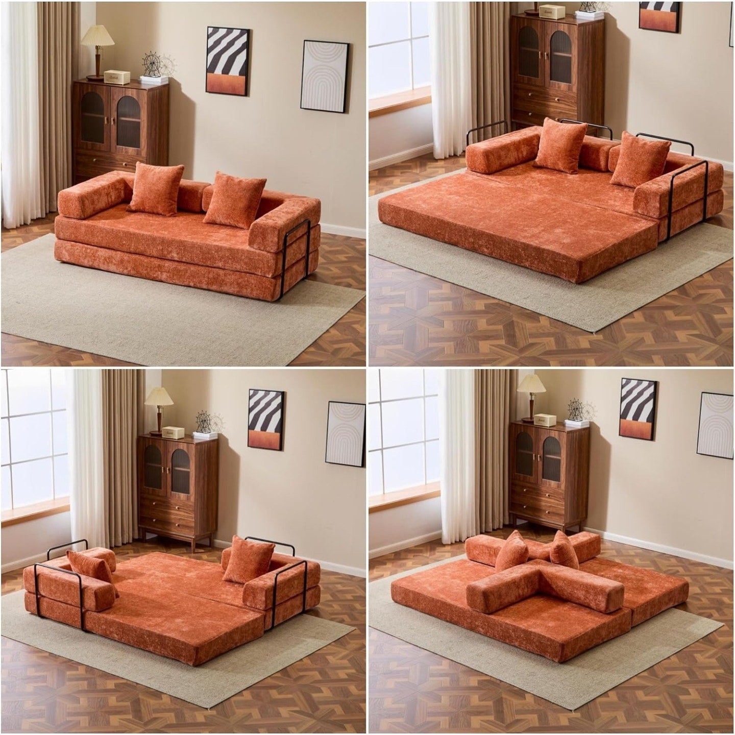 Convertible Floor Sofa Bed, Foldable Mattress Cloud Couch with Pillow Back & Armrest, Chenille Sleeper Sofa Bed with Fixed-Shape Frame, Compressed Couch for Living