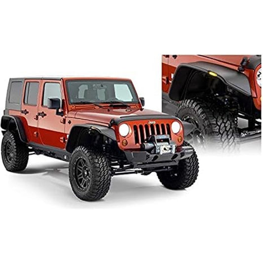 Bushwacker Jeep Flat Style Front & Rear Fender Flares, 4-Piece Set, Black, Fits 2007-2018 Wrangler