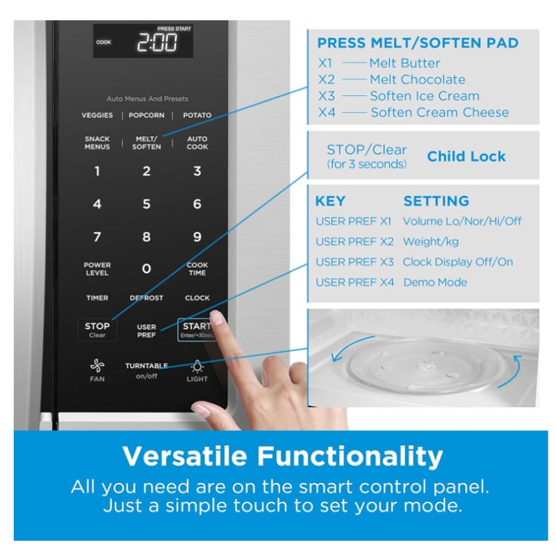 Midea Over the Range Microwave Oven, 1.7 Cu.Ft, 1000W, Stainless Steel Smart Touch Panel