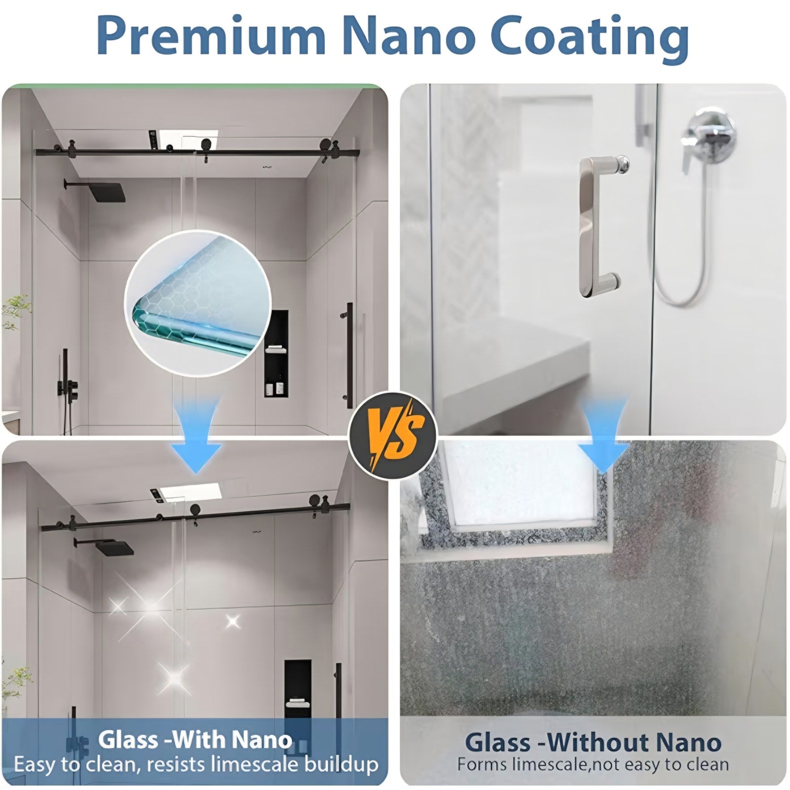 Frameless Shower Door, 49-54" W x 76" H Sliding Glass Shower Door, 1/4" (6mm) Tempered Clear Glass