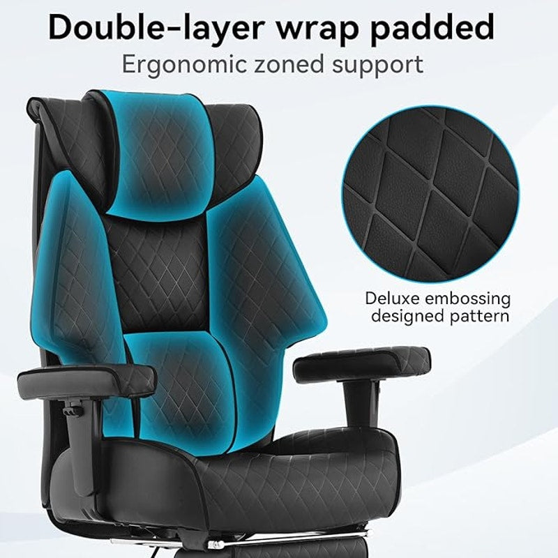 Big and Tall Office Chair with Footrest,PU Leather High Back Executive Office Chair 400lb(All Black