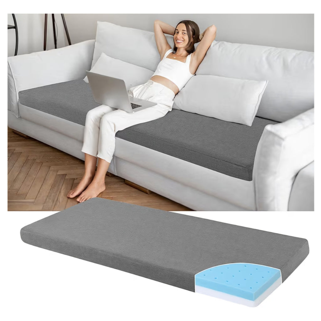 HOMBYS 3 Inch Memory Foam Sofa Topper Pad, 71" L x 27.5" W Inch Couch Topper Cushion with Washable