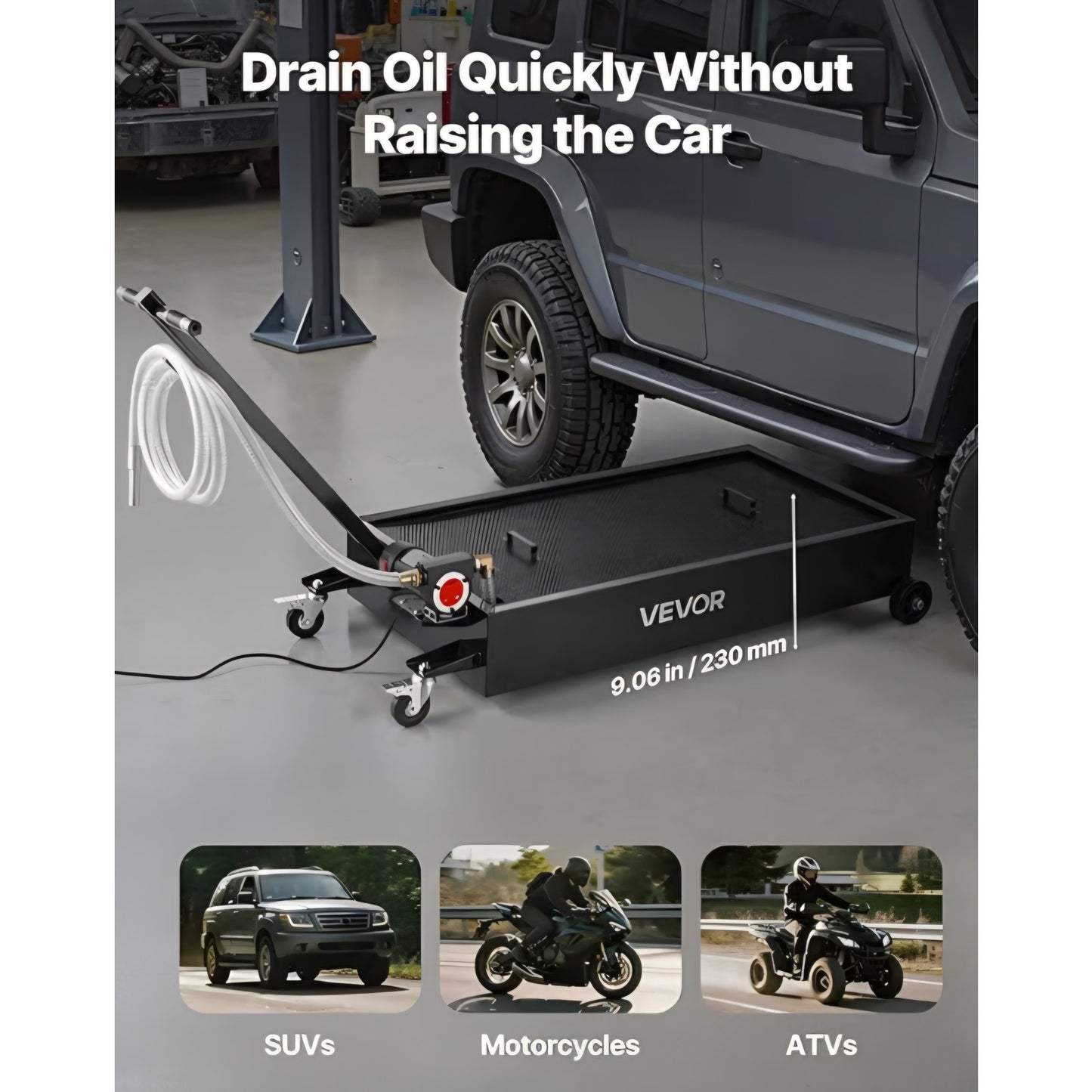 Oil Drain Pan, 20-Gallon Metal Oil Change Pan, Effective Oil Drain Cart with 180W Electric Pump