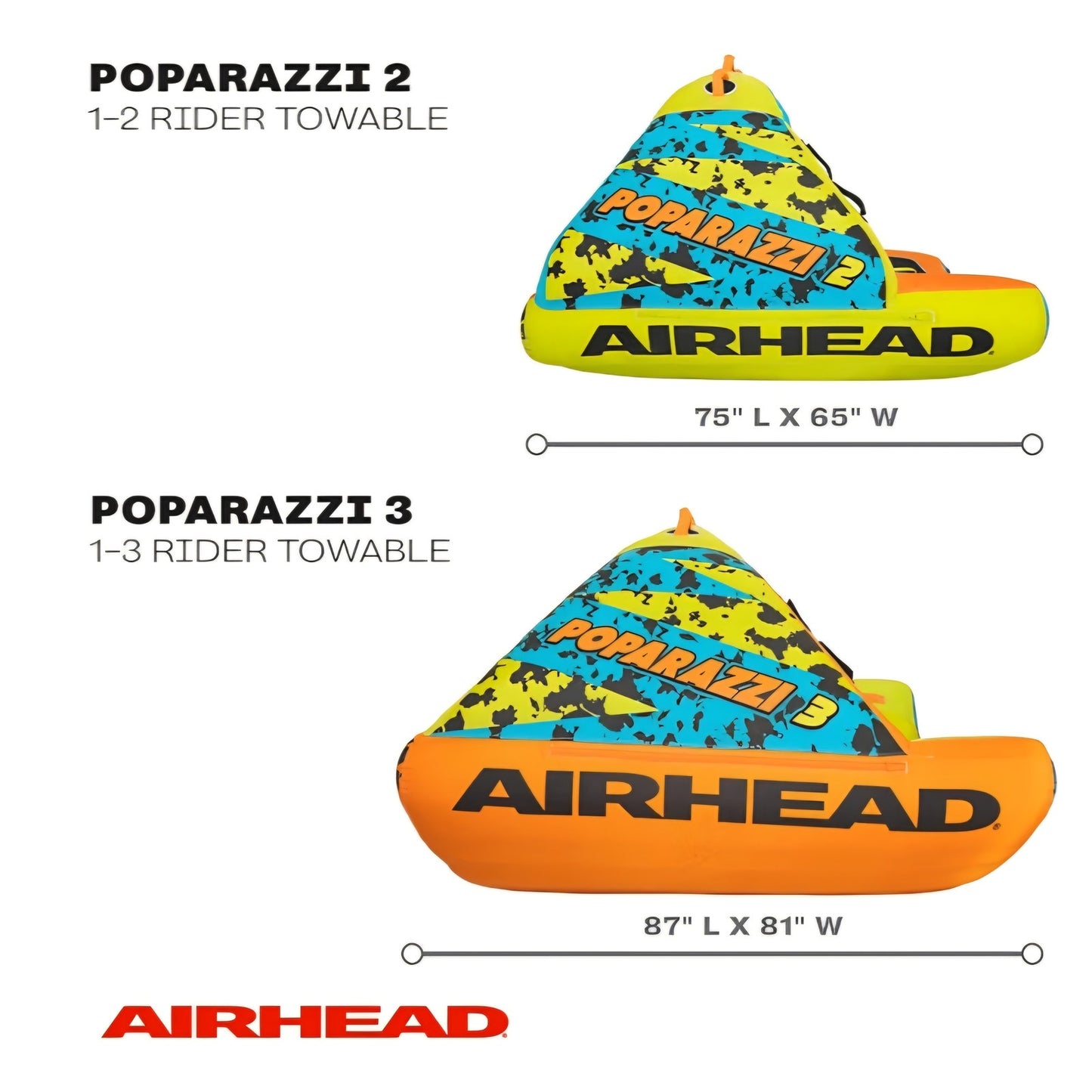 Airhead Poparazzi Towable Tube for Boating, 1-3 Rider Inflatable Boat Tube for Water Tubing