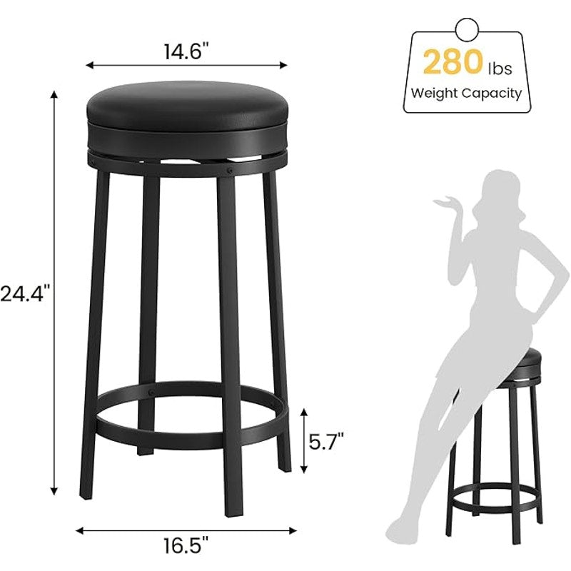 Garvee Swivel Bar Stools Set of 4, 24.4 in, with Upholstered PU Leather Cushion, Metal, Black