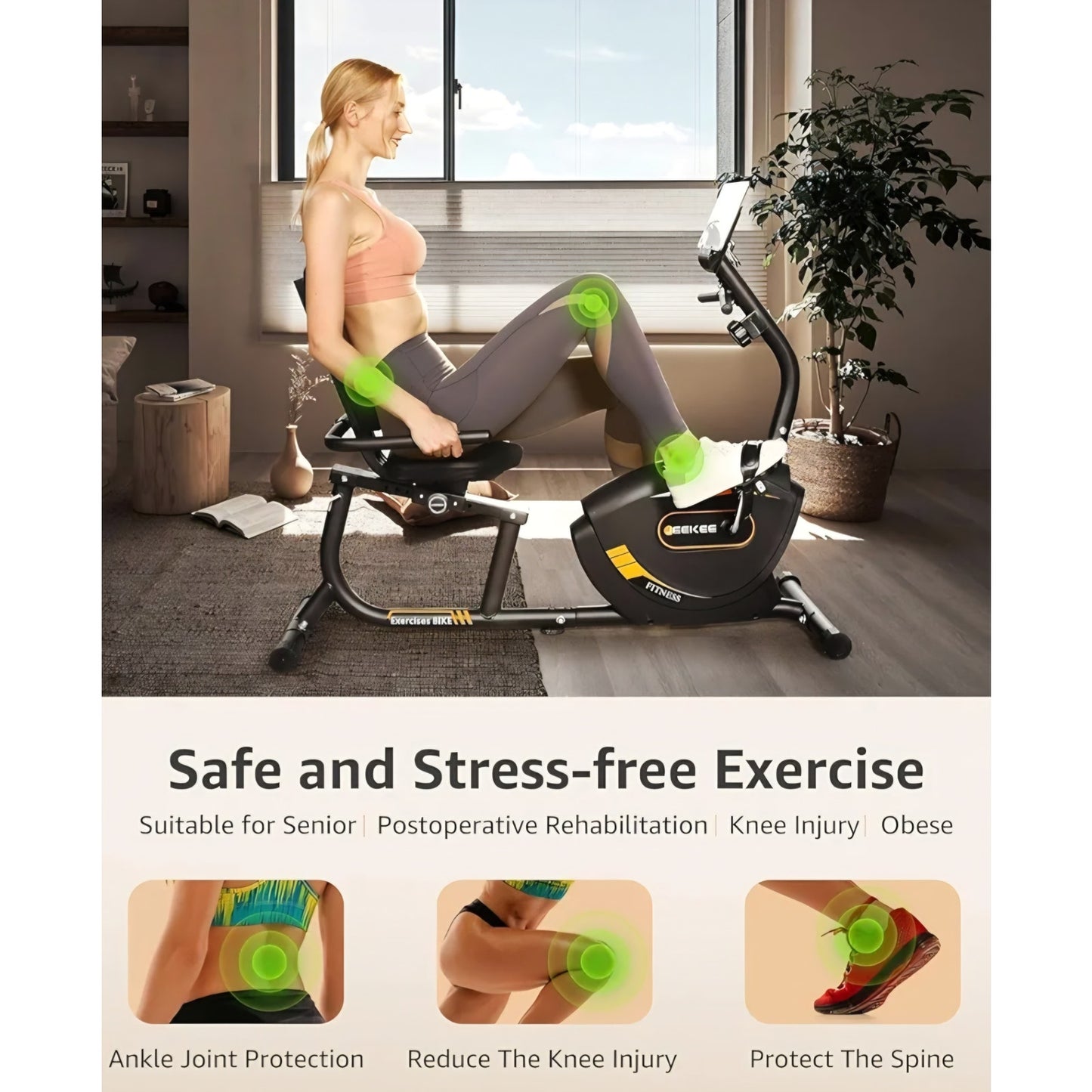JEEKEE Recumbent Exercise Bike for Seniors,Stationary Bikes for Home, 300LB Capacity & 16 Levels