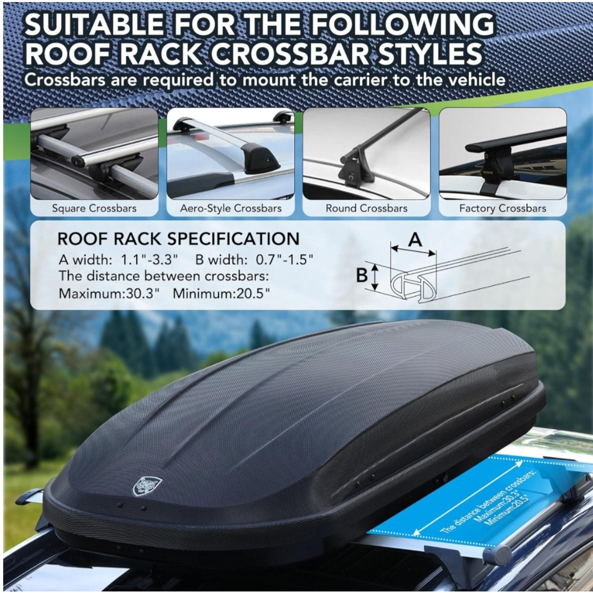 14 Cubic Feet Hard Shell Top Mount Carrier, Rooftop Cargo Box Carrier, Dual-Side Opening, Universal